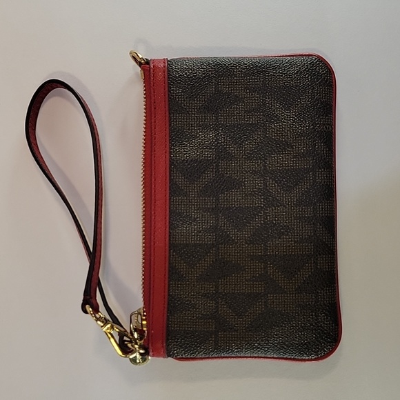 Michael Kors Wallet/Wristlet Brown Logo w/Red top and Strap - Picture 4 of 6
